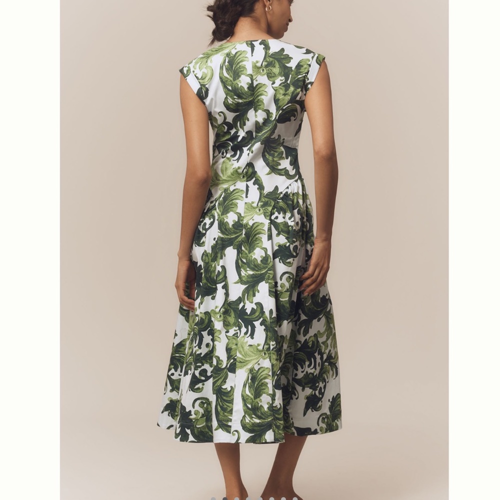 Anthropologie Drop Waist Midi Dress Maeve Cap Sleeve New Small Green - Picture 3 of 16